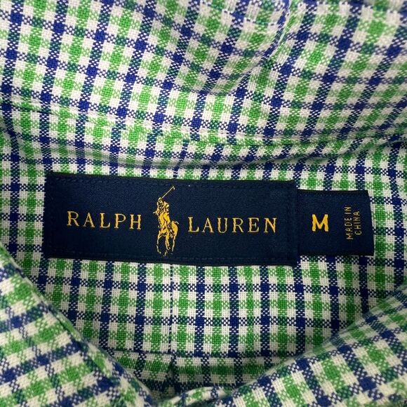 Polo Ralph Lauren Oxford Long Sleeve Shirt Green & White Classic Mens Fit Sz M - Picture 6 of 7